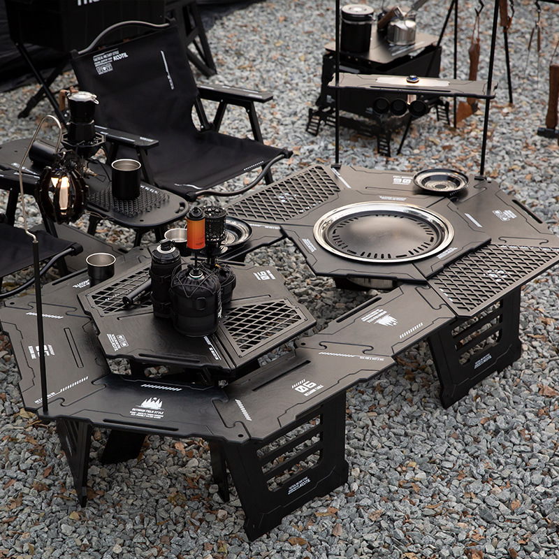 多功能圍爐桌igt露營組合桌戶外圍爐煮茶桌子野營可拆卸折疊六角燒烤桌全套