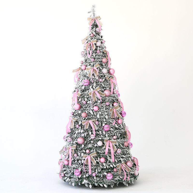 免安裝折疊聖誕樹伸縮聖誕裝飾樹led帶燈耶誕節植絨樹