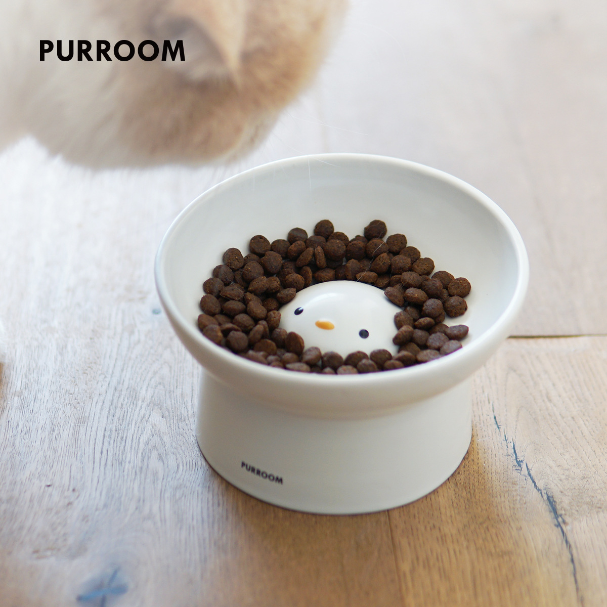 PURROOM小雞系列湯圓陶瓷寵物碗加高斜口貓碗慢食碗預防黑下巴防打翻