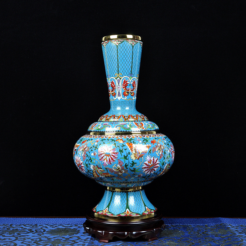 景泰藍花瓶蝶花瓶木座手工非遺技藝送禮自用