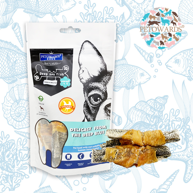 （5包起購）PETOWARDS愛寵私語鱈魚皮纏雞肉寵物零食獎勵訓練狗狗