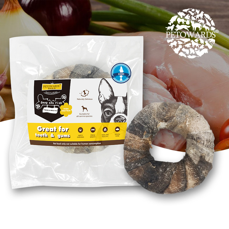 （5包起購）PETOWARDS愛寵私語鱈魚皮甜甜圈寵物零食狗狗訓練獎勵磨牙潔齒狗咬膠