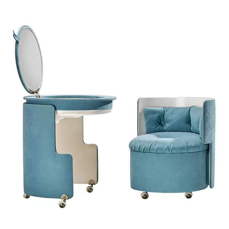 意式可移動梳妝檯輕奢高級感家用設計師一體小型收納帶鏡化妝桌椅化妝檯