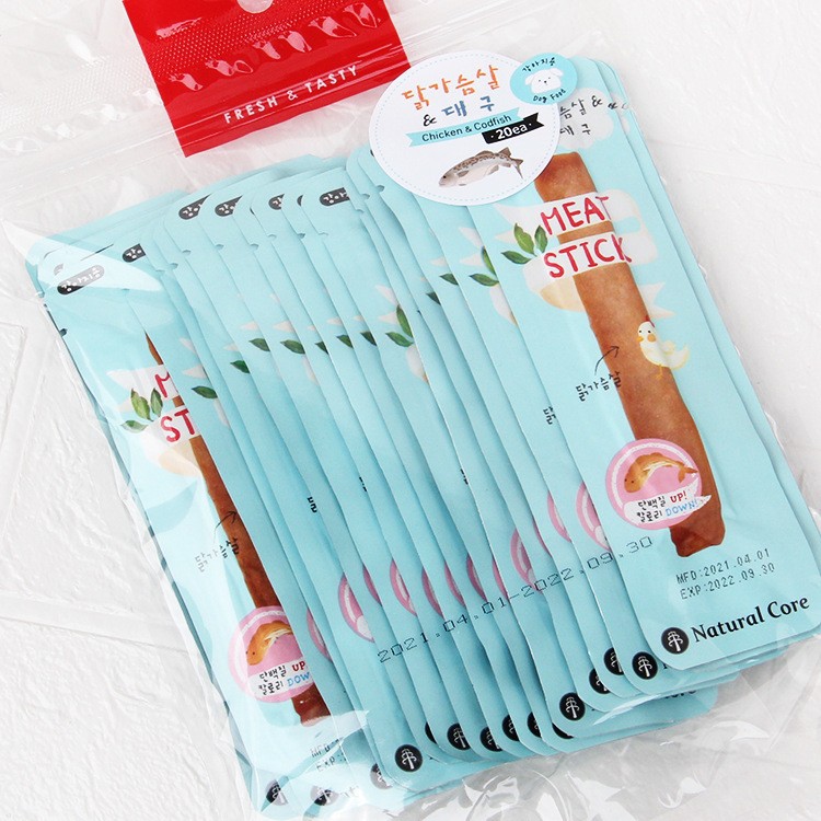 （2包起購）Natural Core 韓國天然核心雞肉鱈魚軟肉條7g*20條蒸煮肉條寵物零食狗零食