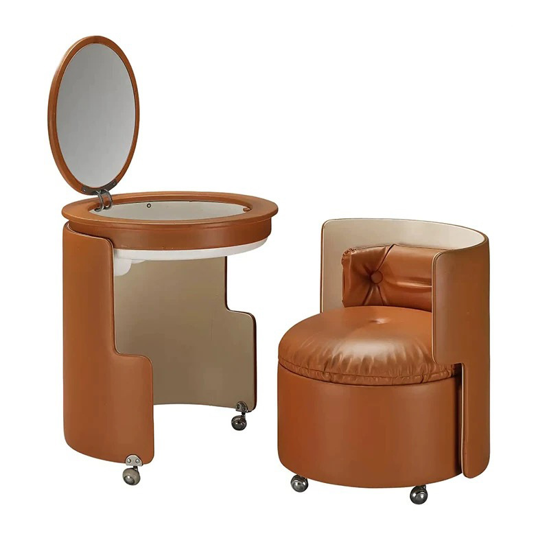 意式可移動梳妝檯輕奢高級感家用設計師一體小型收納帶鏡化妝桌椅化妝檯