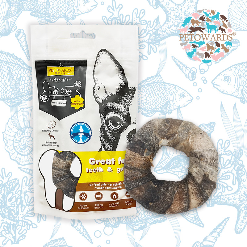 （5包起購）PETOWARDS愛寵私語鱈魚皮甜甜圈寵物零食狗狗訓練獎勵磨牙潔齒狗咬膠