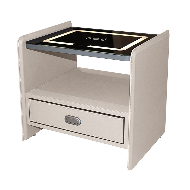 多功能床頭櫃指紋密碼抽屜保險櫃觸控變光家用氛圍燈無線充電床頭櫃保險箱夾萬