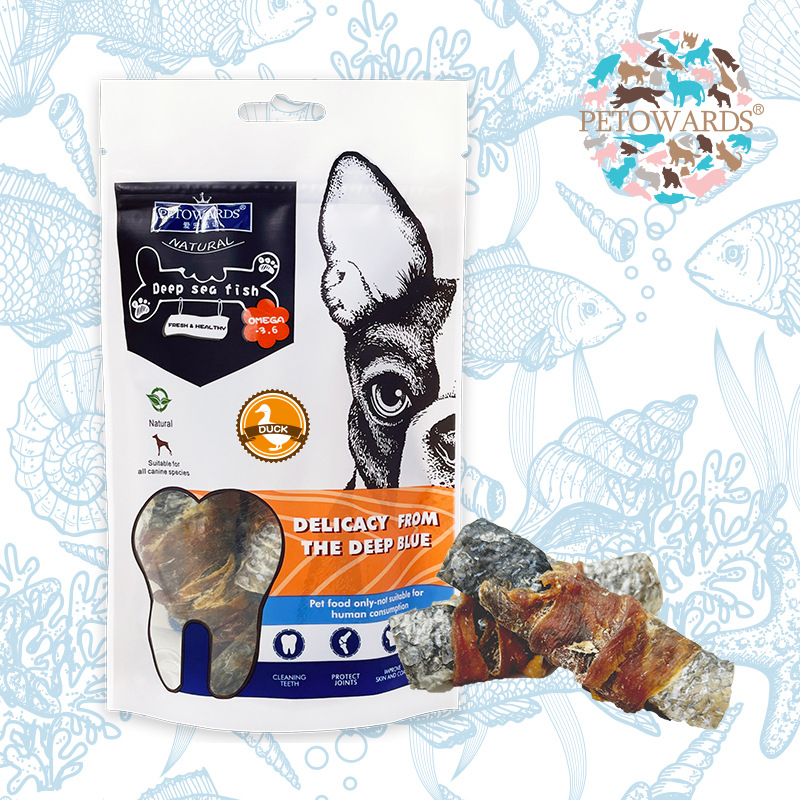 （5包起購）PETOWARDS愛寵私語三文鱼皮缠鸭肉寵物零食獎勵訓練狗狗
