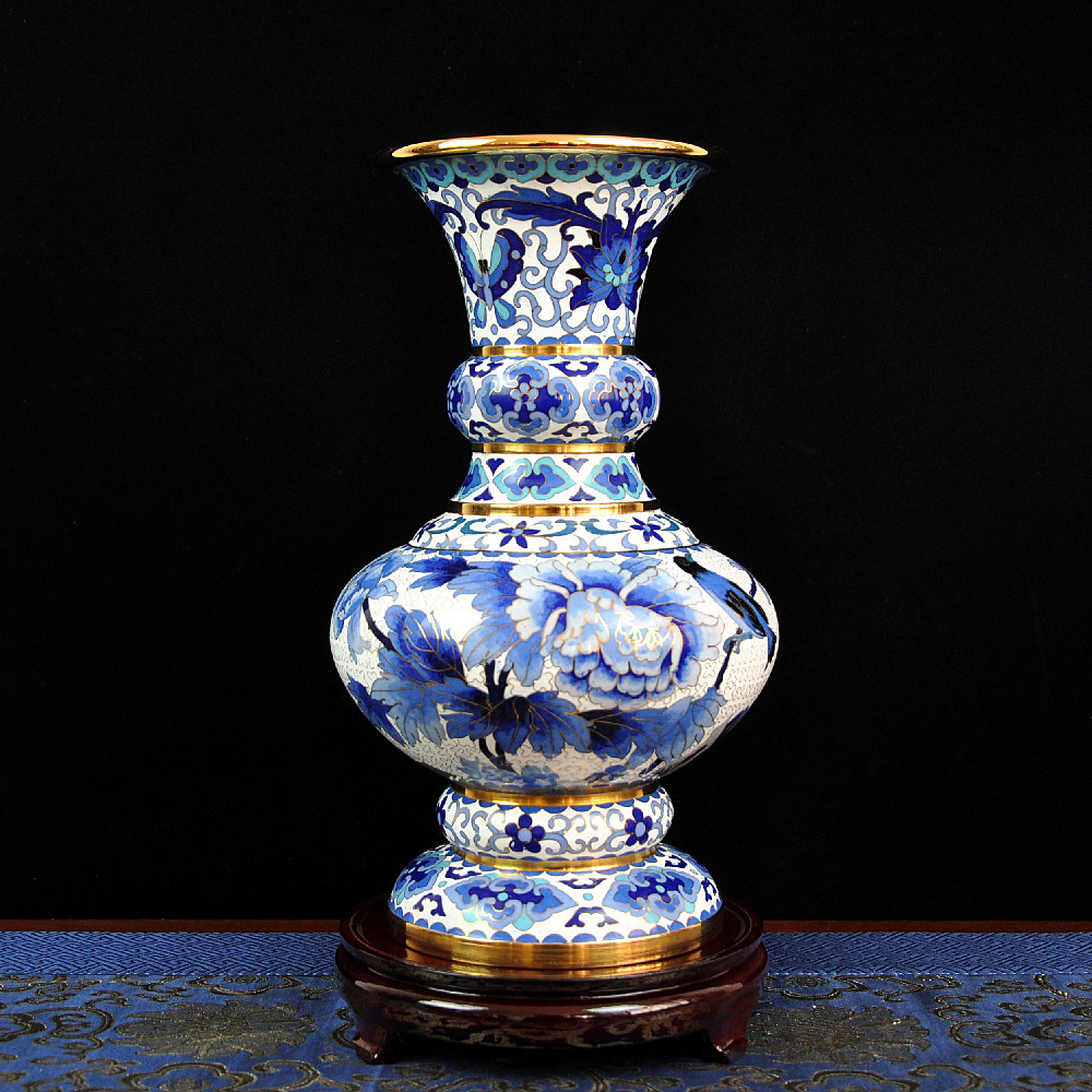 景泰藍花瓶花觚瓶花鳥圖案手工銅胎掐絲琺瑯