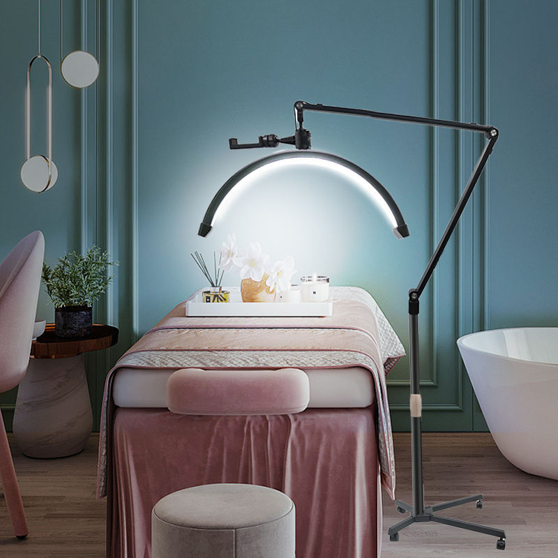 美容燈滑輪落地燈桌面燈檯燈U型美容院美甲紋身美睫紋眉LED半月燈補光燈