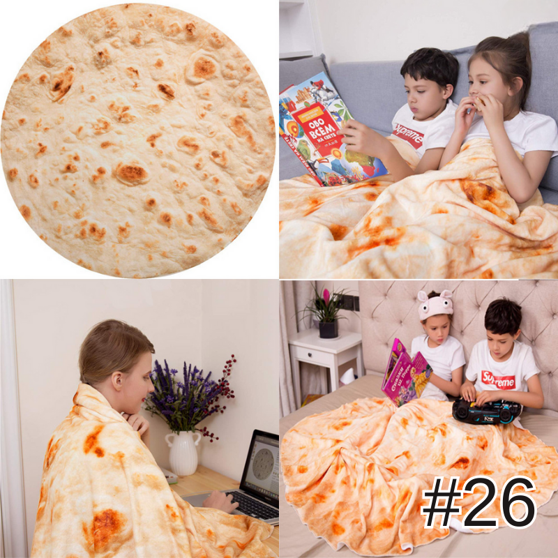 創意印花毛毯雙面捲餅毯墨西哥卷餅毯數碼印花披薩毯子法蘭絨午睡毯玉米餅雙面毛毯空調毯四季通用被子