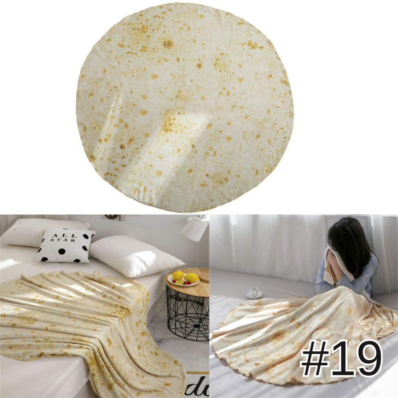 創意印花毛毯雙面捲餅毯墨西哥卷餅毯數碼印花披薩毯子法蘭絨午睡毯玉米餅雙面毛毯空調毯四季通用被子