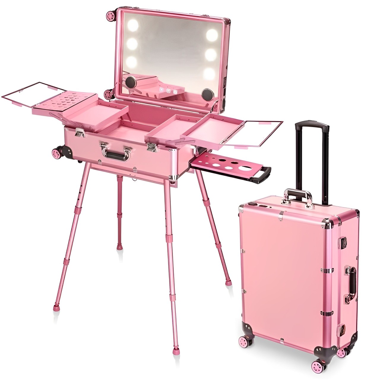 鋁鎂合金拉桿化妝箱帶燈觸屏拉杆箱藍牙連接音樂播放專業跟妝師大容量便攜跟裝箱