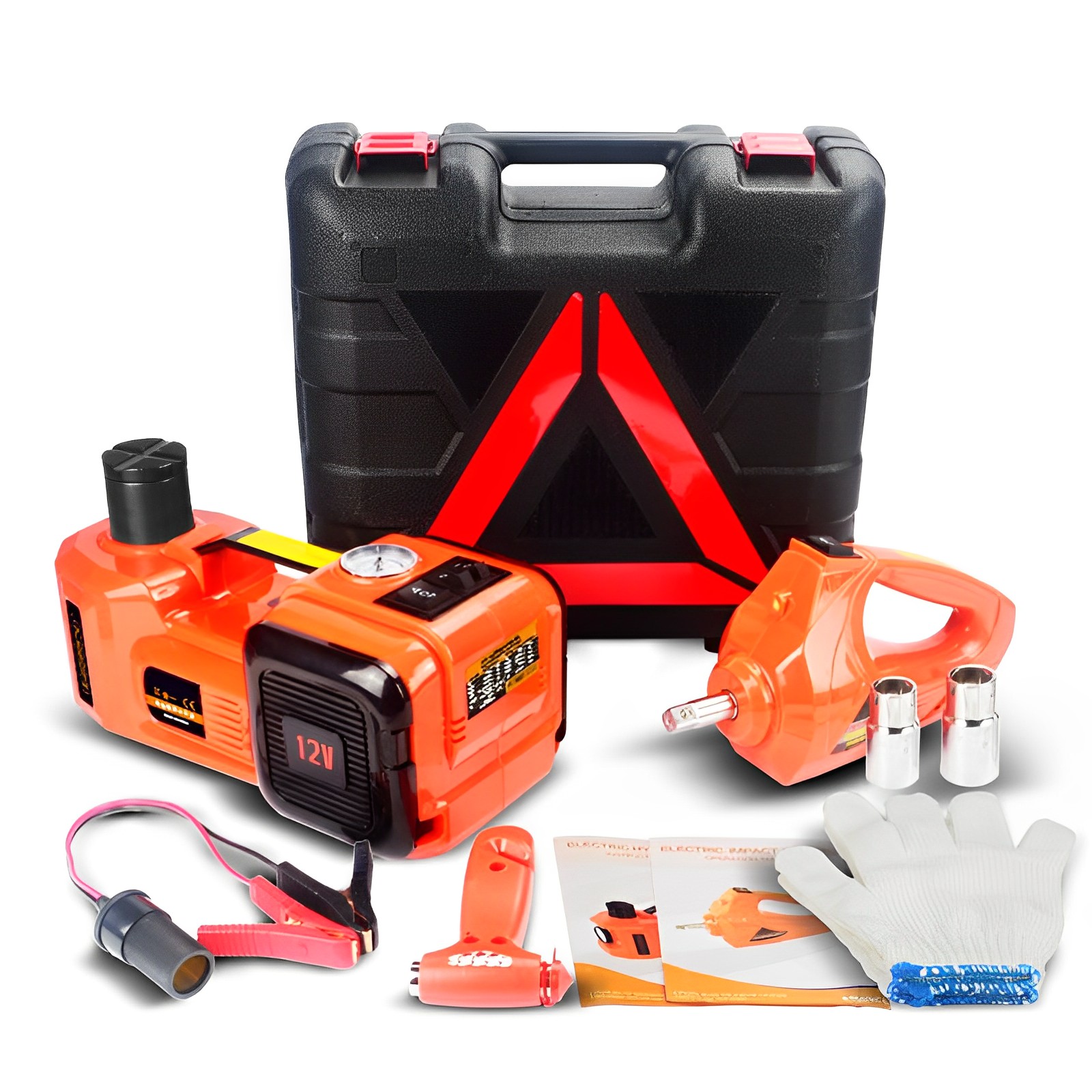 多功能電動液壓千斤頂套裝汽車電動液壓千斤頂扳手套裝轎車越野車用液壓臥式換胎千斤頂電動扳手+千斤頂+氣泵+LED+胎壓