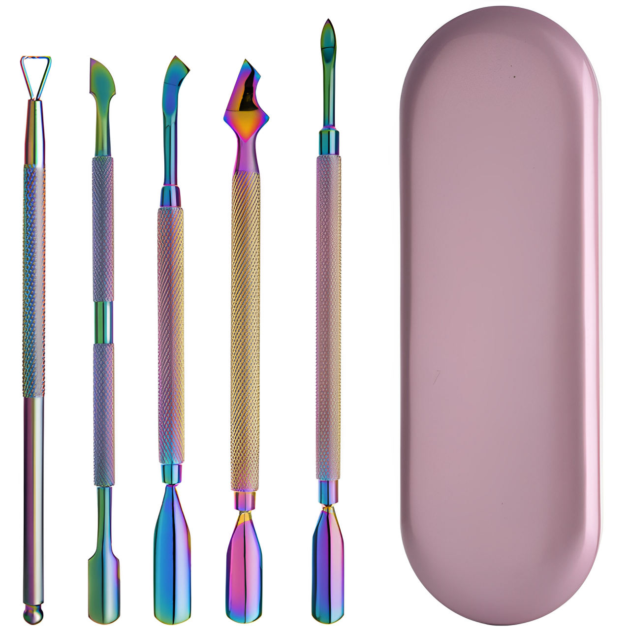 美甲五件套卸甲刨美甲推雙頭死皮小鋼推美甲工具卸甲器不銹鋼美甲死皮推