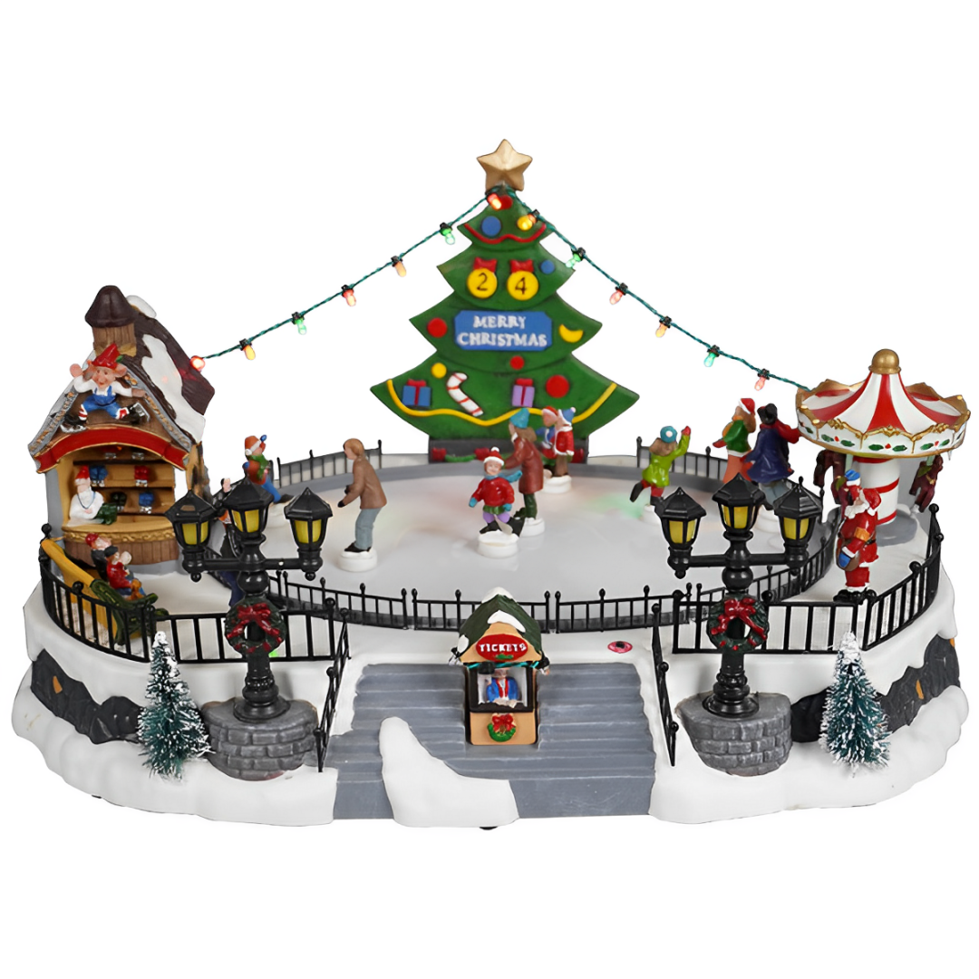 大型溜冰場音樂盒滑雪聖誕場景遊樂場音樂盒套裝溜冰場場景擺件