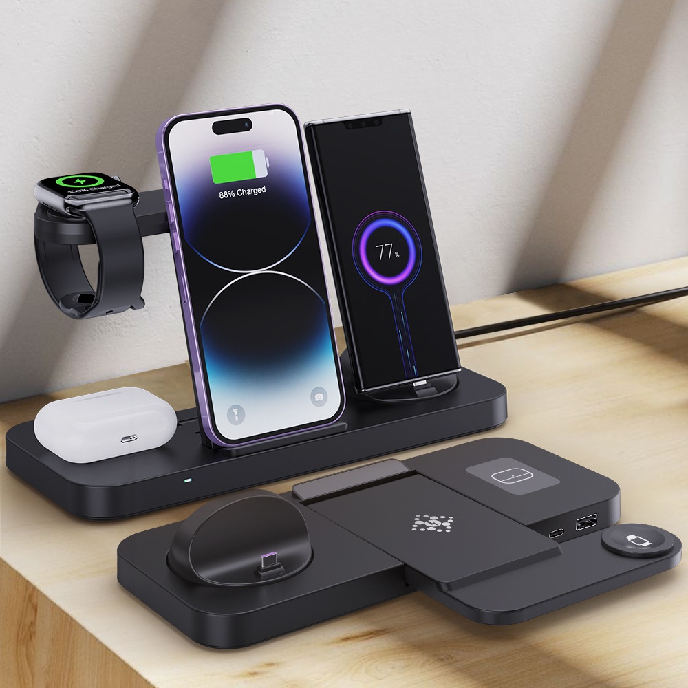 可折疊六合一無線充適用於Apple三星手機三合一無線充電器