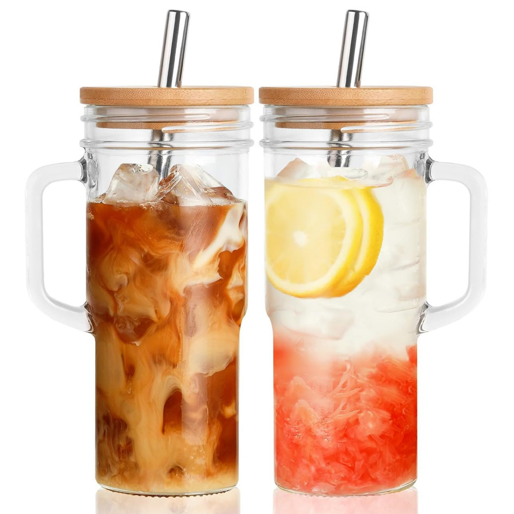 冰霸杯便攜車載飲水杯冰沙冷飲果汁杯子梅森杯玻璃杯帶蓋玻璃水杯