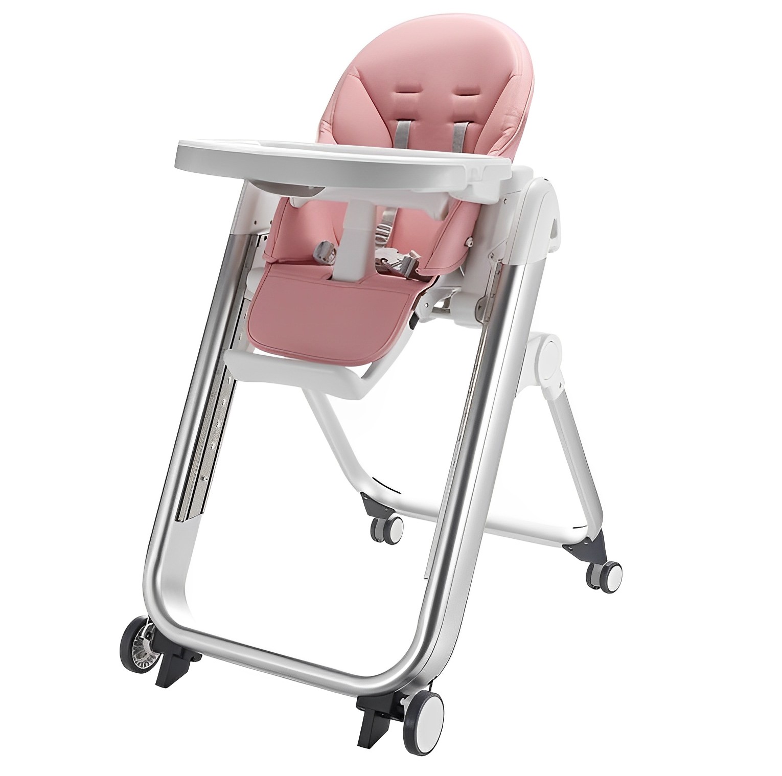 嬰兒高腳椅可調節高度和靠背的可攜式高椅帶4個輪子適用於嬰兒學步兒童可折疊可拆卸託盤高椅批發零售