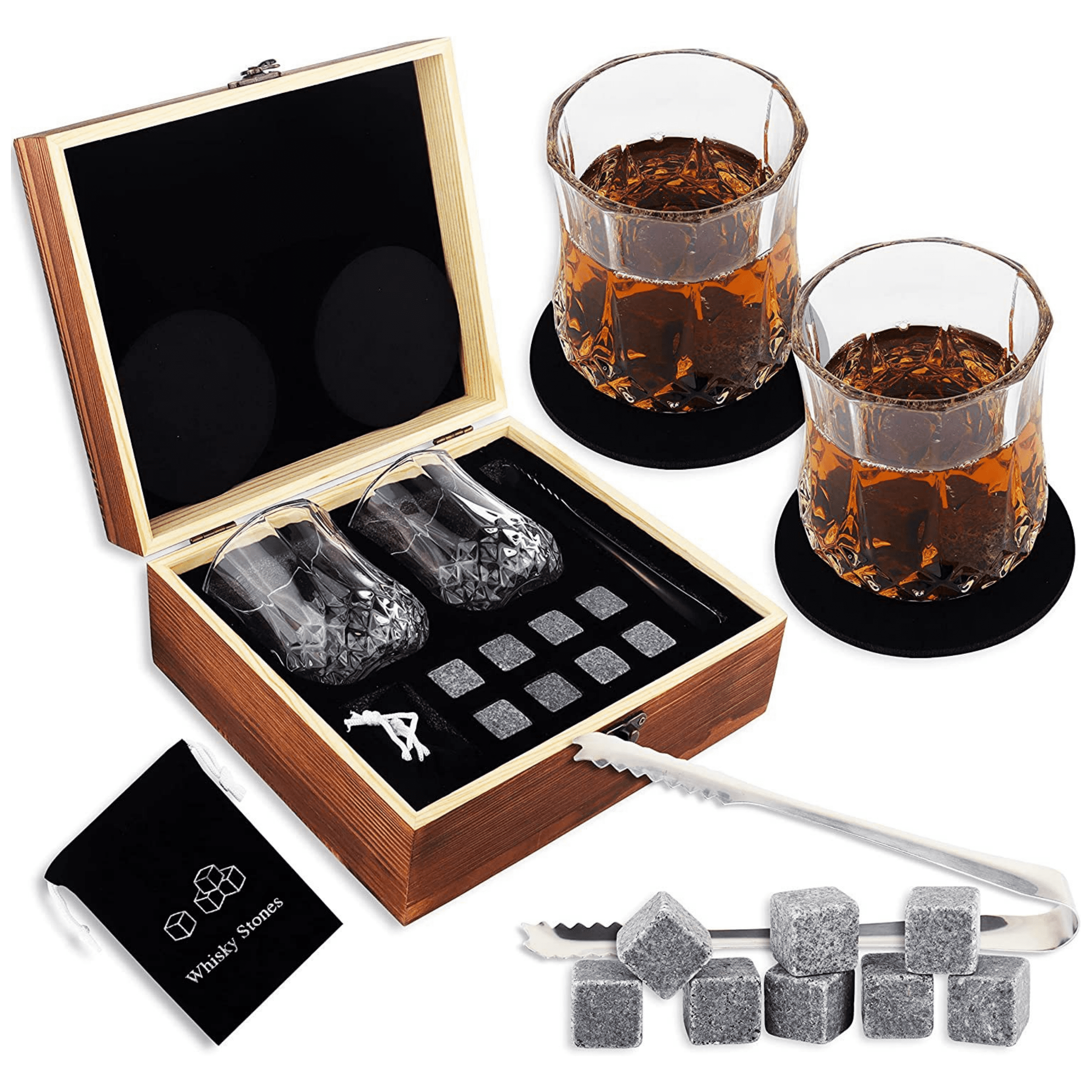 威士忌冰酒石木盒套装玻璃杯禮盒木質禮品盒