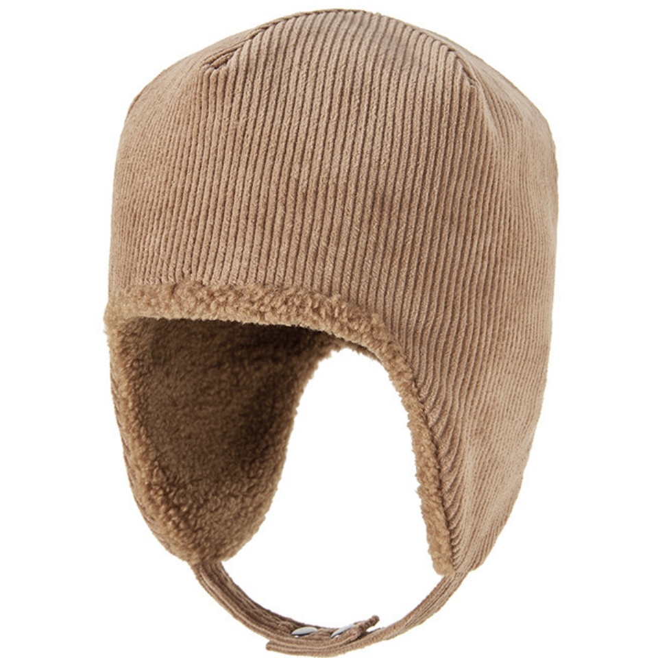 雙面佩戴加絨帽冬季新款燈芯絨東北保暖時尚潮流護頸抗凍男士加絨加厚滑雪帽