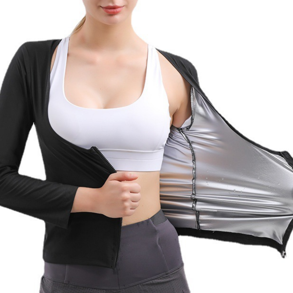 女士長袖暴汗服提胸收腹塑身衣銀離子運動健身衣束腰束身瑜伽服