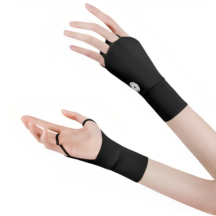 高爾夫防曬手套冰感防紫外線夏季戶外半指冰絲手套女士加長護手腕