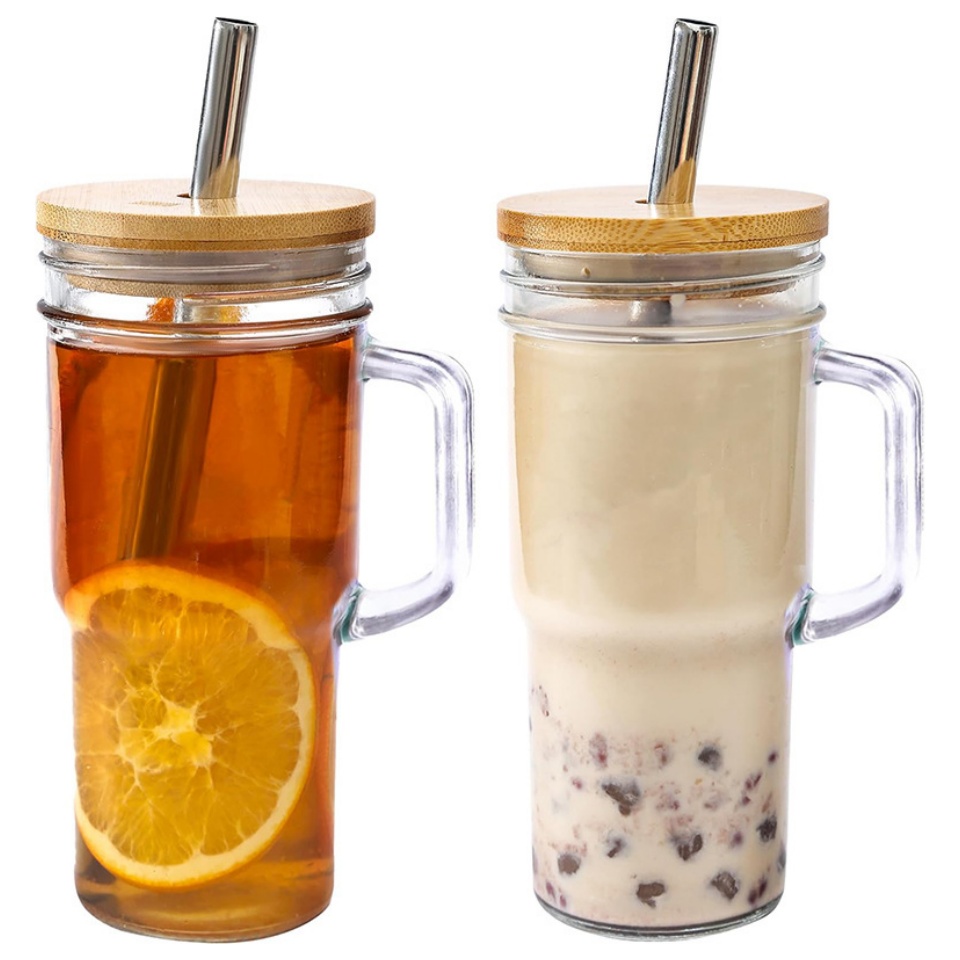 冰霸杯便攜車載飲水杯冰沙冷飲果汁杯子梅森杯玻璃杯帶蓋玻璃水杯