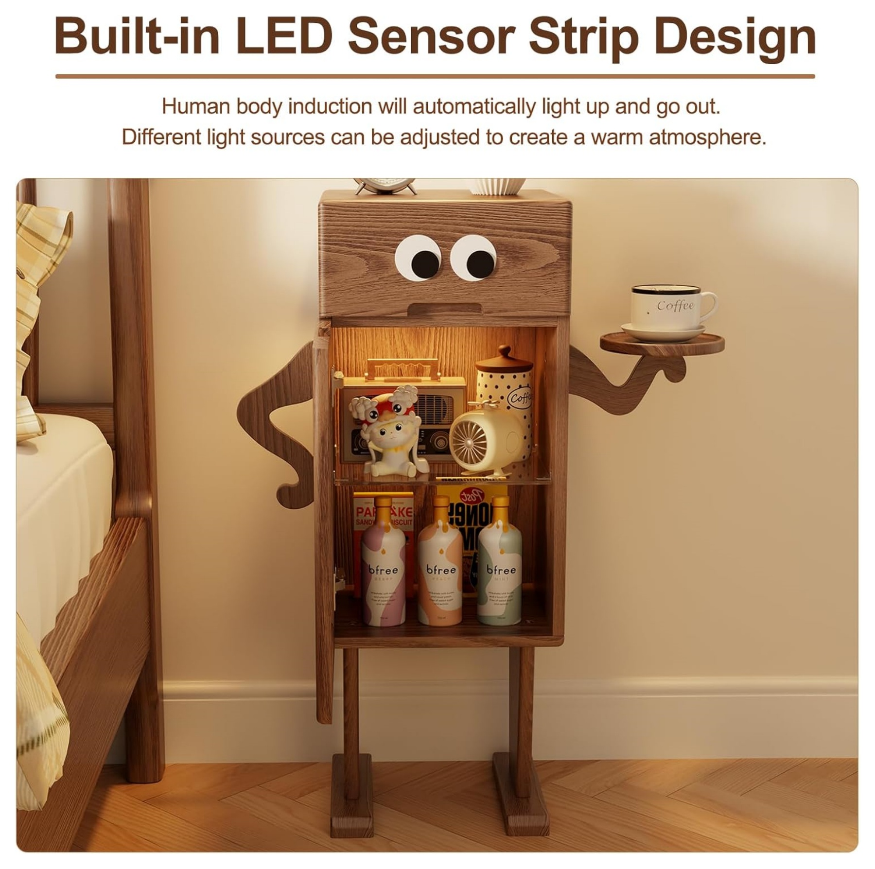 創意機器人邊櫃帶燈客廳沙發茶几置物櫃儲物櫃實木邊幾床頭櫃