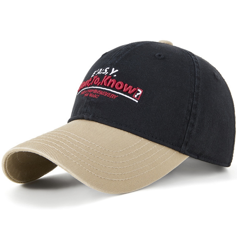 復古字母棒球帽韓版英文刺繡拼接色棒球帽潮牌出街個性穿搭彎簷防曬鴨舌帽男女款