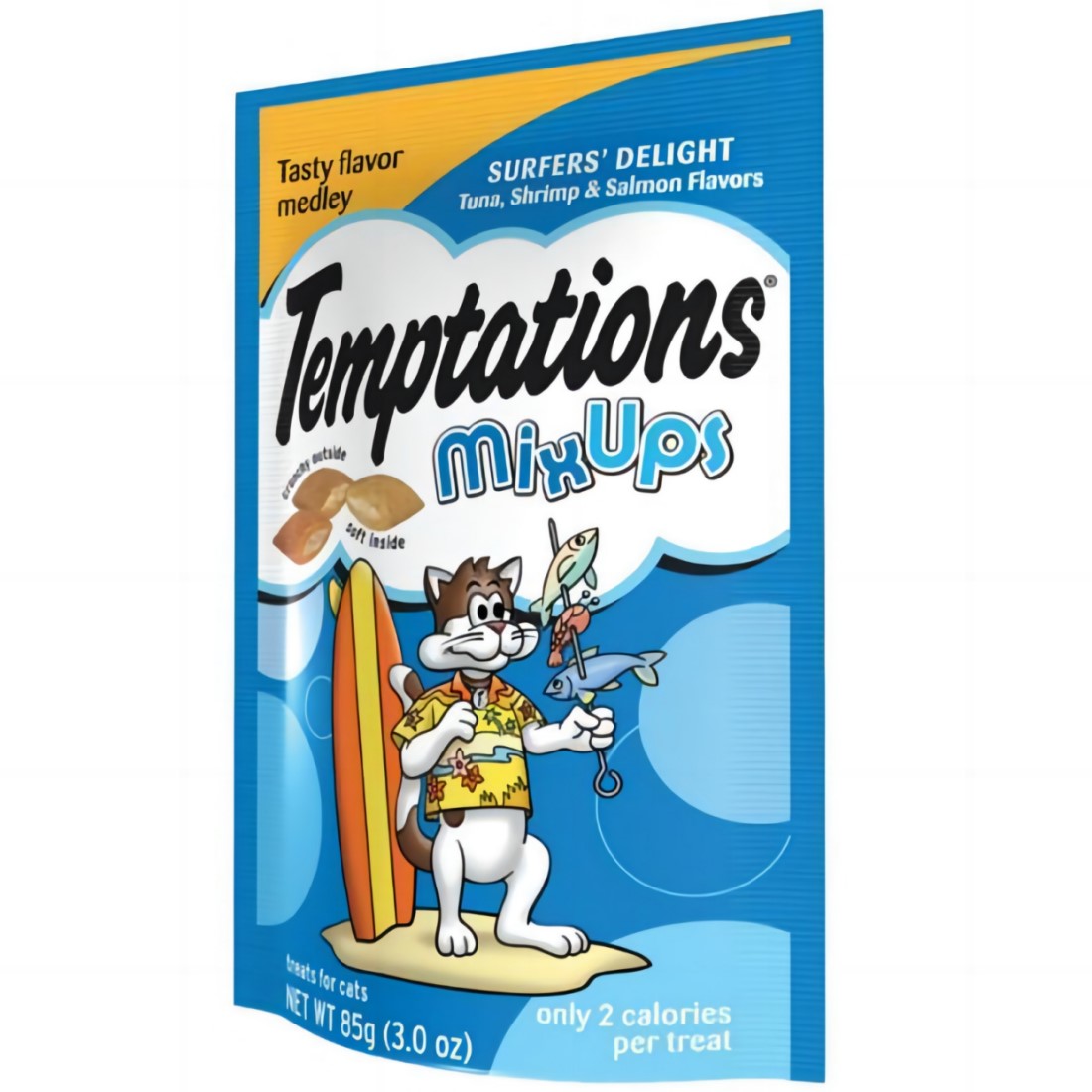 【澳門發貨】（原箱12包）whiskas偉嘉Temptations三重奏貓小食混合口味85g芝士雞猫草味/吞拿魚蝦三文魚味寵物貓貓咪零食主食營養糧食貓糧