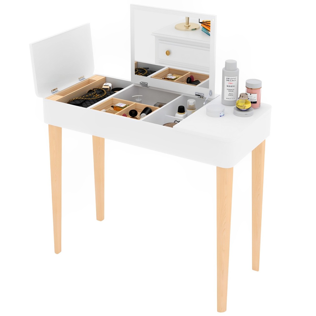 翻蓋梳妝臺臥室現代簡約化妝臺梳妝櫃鬥櫃化妝櫃奶油風主臥書桌化妝桌