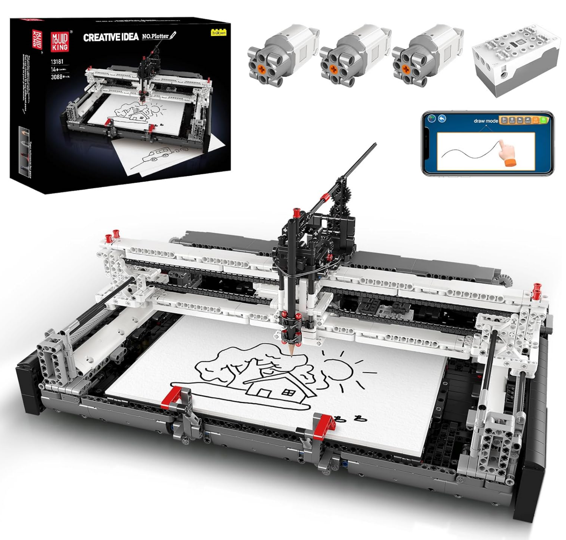 MOULD KING 宇星模王 13181電動編程繪圖機模型科教實操拼裝小顆粒積木亞馬遜玩具