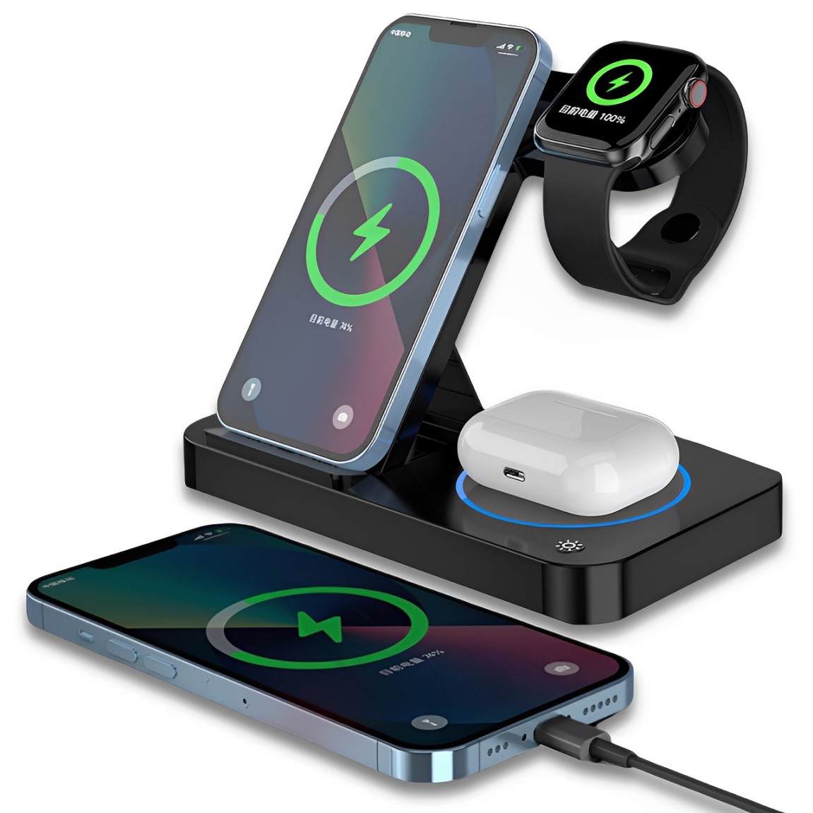 可折疊四合一無線充電器適用於Apple三星手機手錶三合一無線充多功能無線充電器