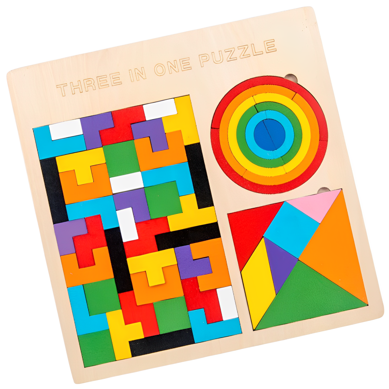 三合一益智積木拼板俄羅斯方塊積木拼圖七巧板彩虹橋幼稚園獎品伴手禮品分享禮物全班木制玩具