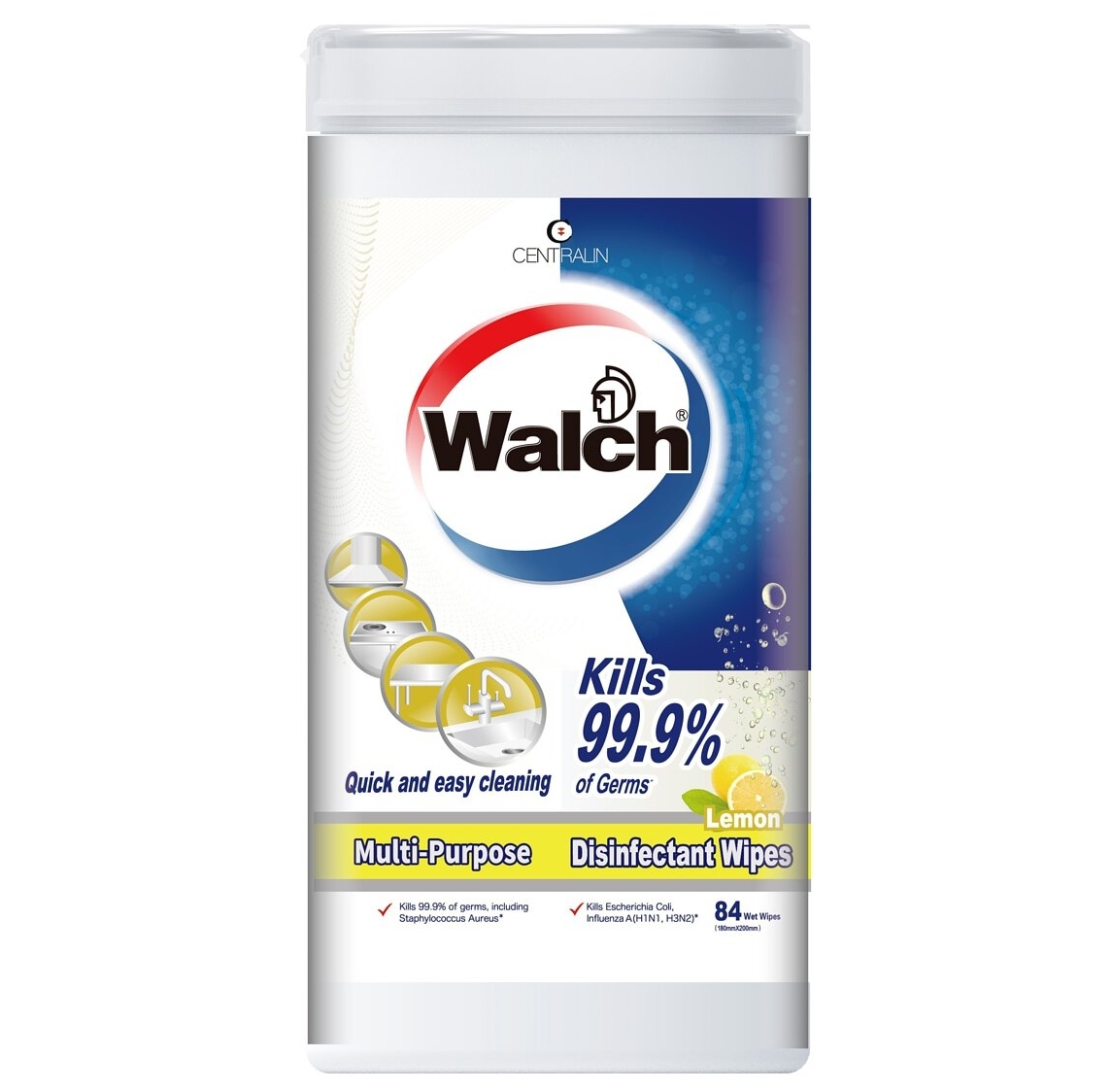 【澳門發貨】Walch威露士多用途消毒濕巾檸檬84片裝抑菌抗臭乾淨衛生快速擦拭家居日常物件表面污垢筒裝殺菌濕紙巾檸檬清香