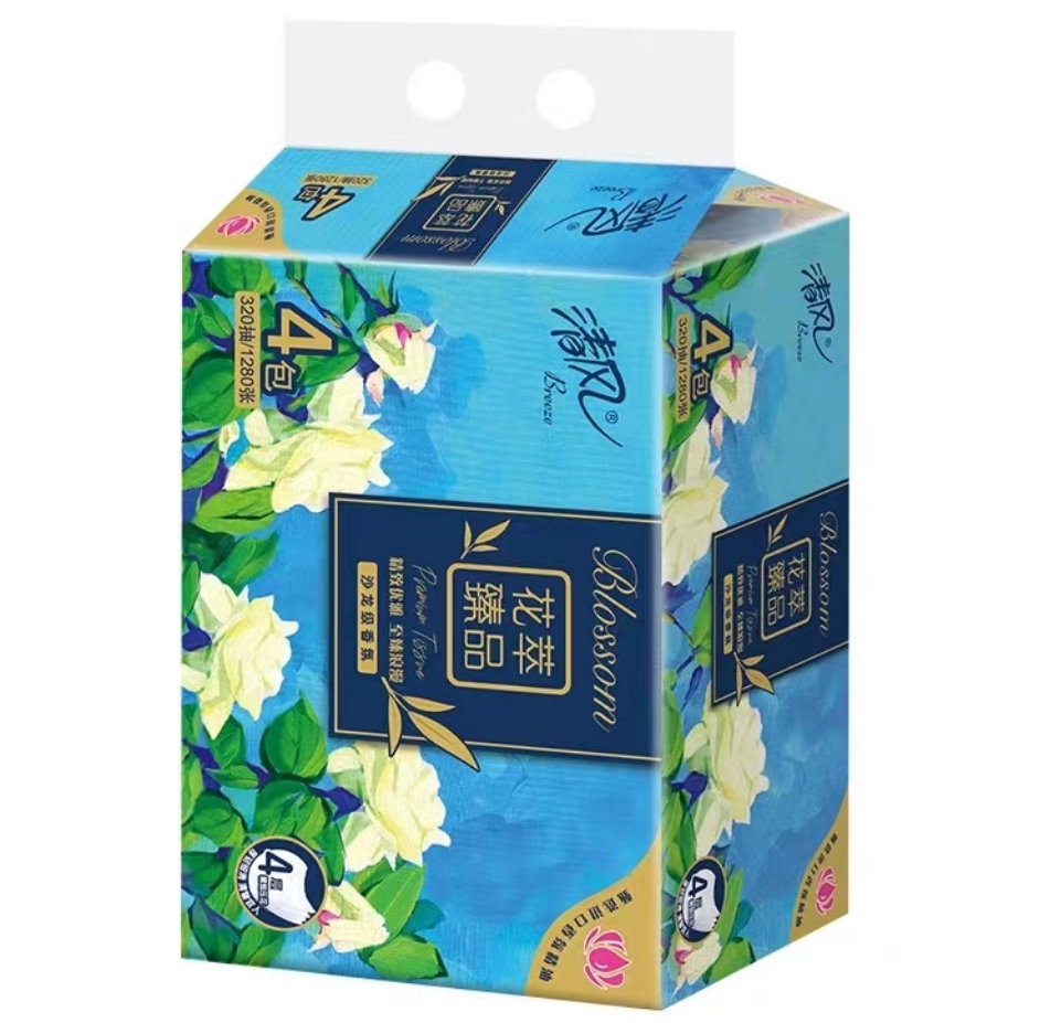 【澳門發貨】清風花萃臻品抽取式面紙4層*80抽*4包乾手紙吸水紙抽取式抽紙餐巾紙商用家用
