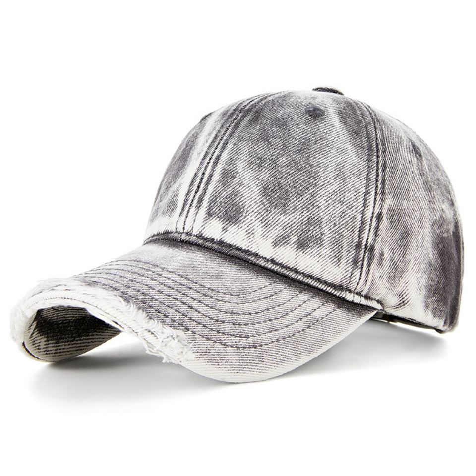 破洞做舊牛仔棒球帽復古做舊牛仔帽春夏潮流帽檐破洞個性時尚百搭鴨舌帽