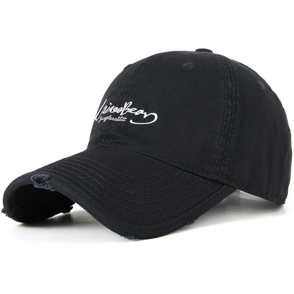 破洞個性字母棒球帽夏新款復古個性字母繡花棒球帽女戶外運動帽子男防曬軟頂鴨舌帽