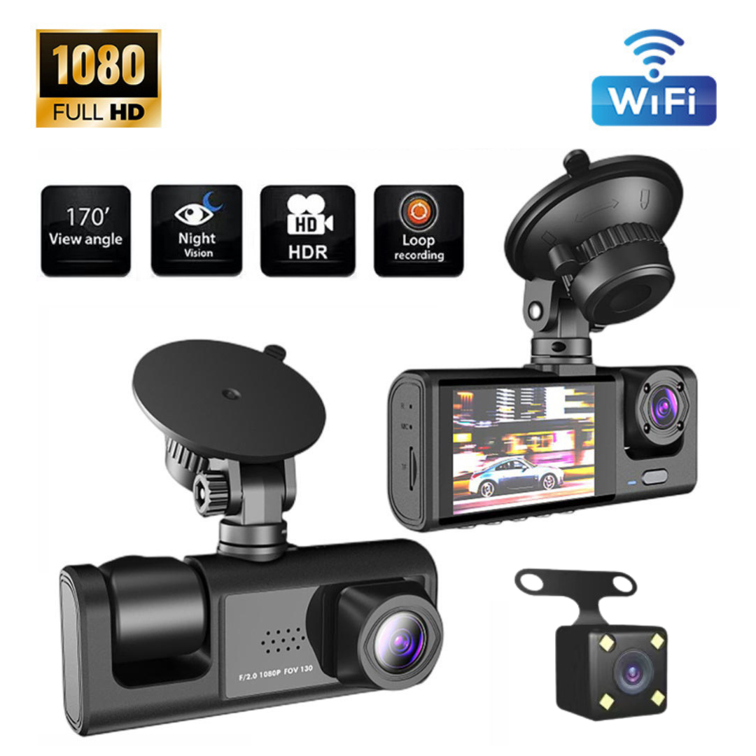 三錄wifi行車記錄儀新款1080P高清帶倒車影像停車監控汽車車載攝像頭車cam