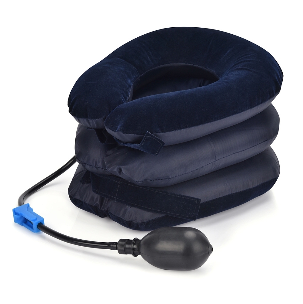 三層絨布充氣式頸托家用天鵝頸矯正頸椎拉伸器頸部牽引器