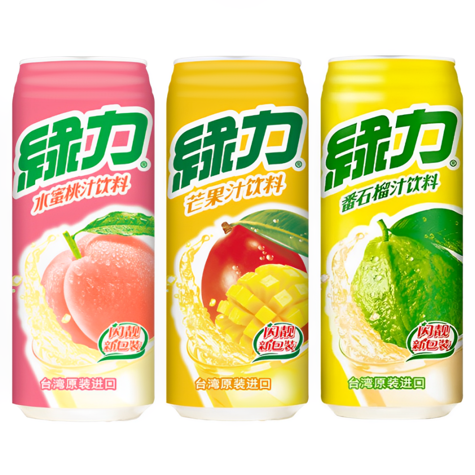 【澳門發貨】（原箱24罐）味丹綠力水蜜桃汁/芒果汁/番石榴汁飲料490ml罐裝果汁飲品台灣原裝進口