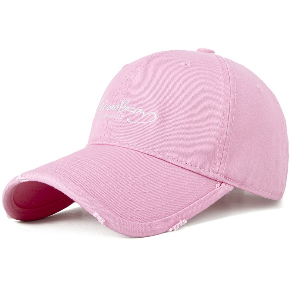 破洞個性字母棒球帽夏新款復古個性字母繡花棒球帽女戶外運動帽子男防曬軟頂鴨舌帽