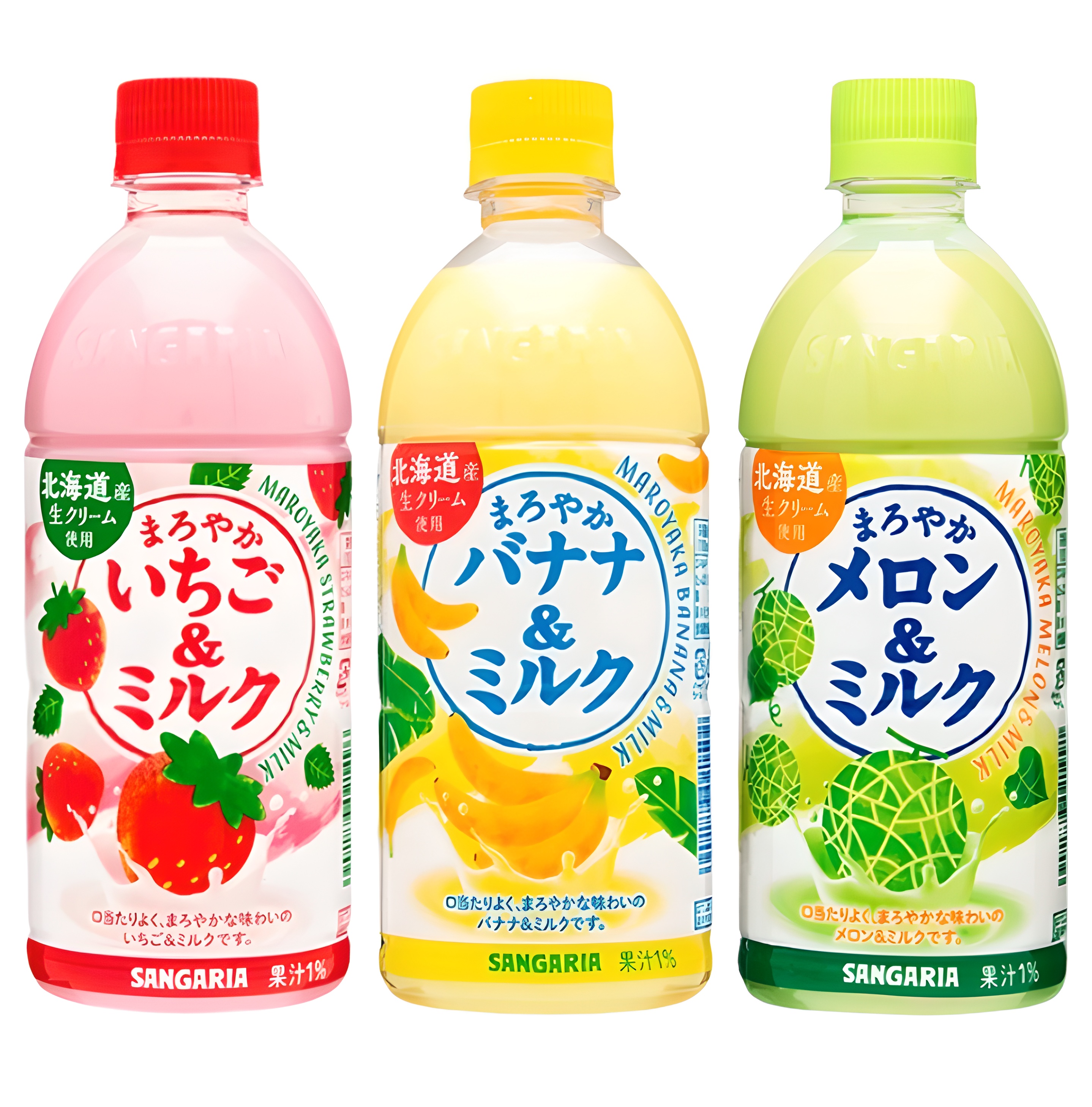 【澳門發貨】（原箱24瓶）Sangaria 新加利亞水果牛奶飲料草莓牛奶/香蕉牛奶/哈蜜瓜牛奶500ml三佳利士多俾梨甜瓜牛奶奶昔飲料早餐奶日本原裝進口