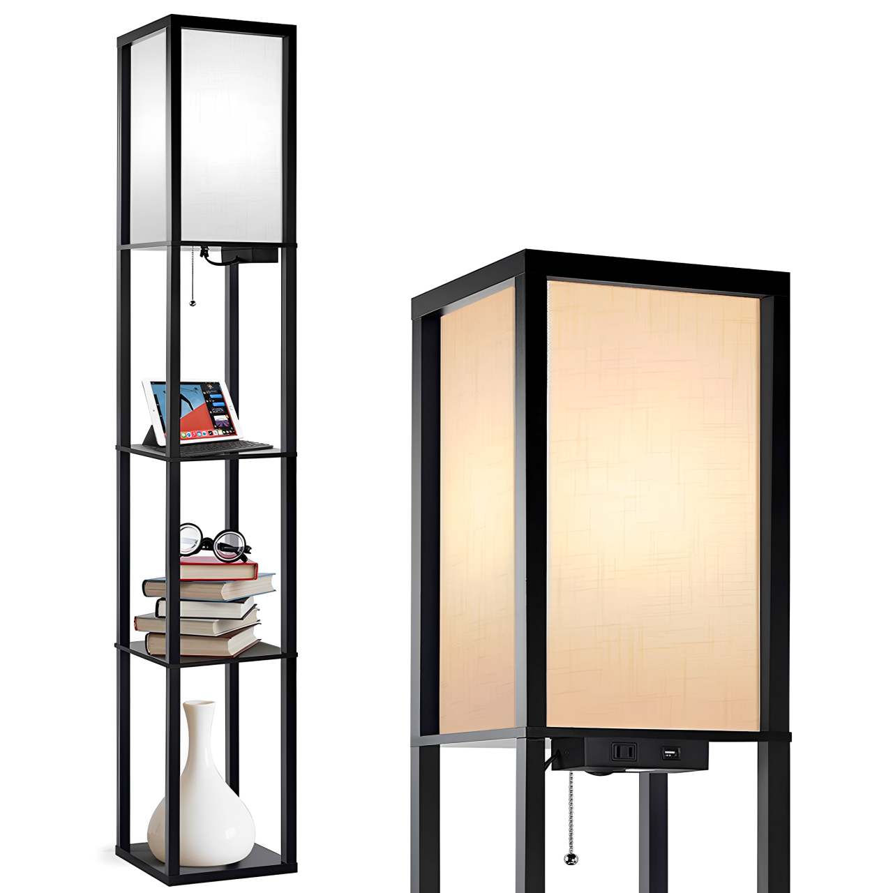 置物落地燈簡約新中式客廳書房臥室落地燈創意個性置物架子床頭燈