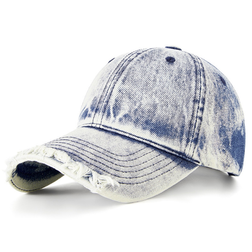 破洞做舊牛仔棒球帽復古做舊牛仔帽春夏潮流帽檐破洞個性時尚百搭鴨舌帽