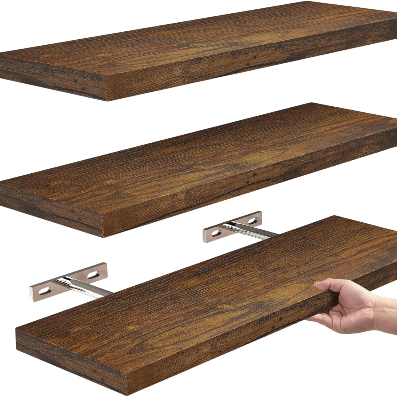 牆壁置物架三層套裝居家木質置物架壁掛式物品收納架壁掛收納架木質壁掛架