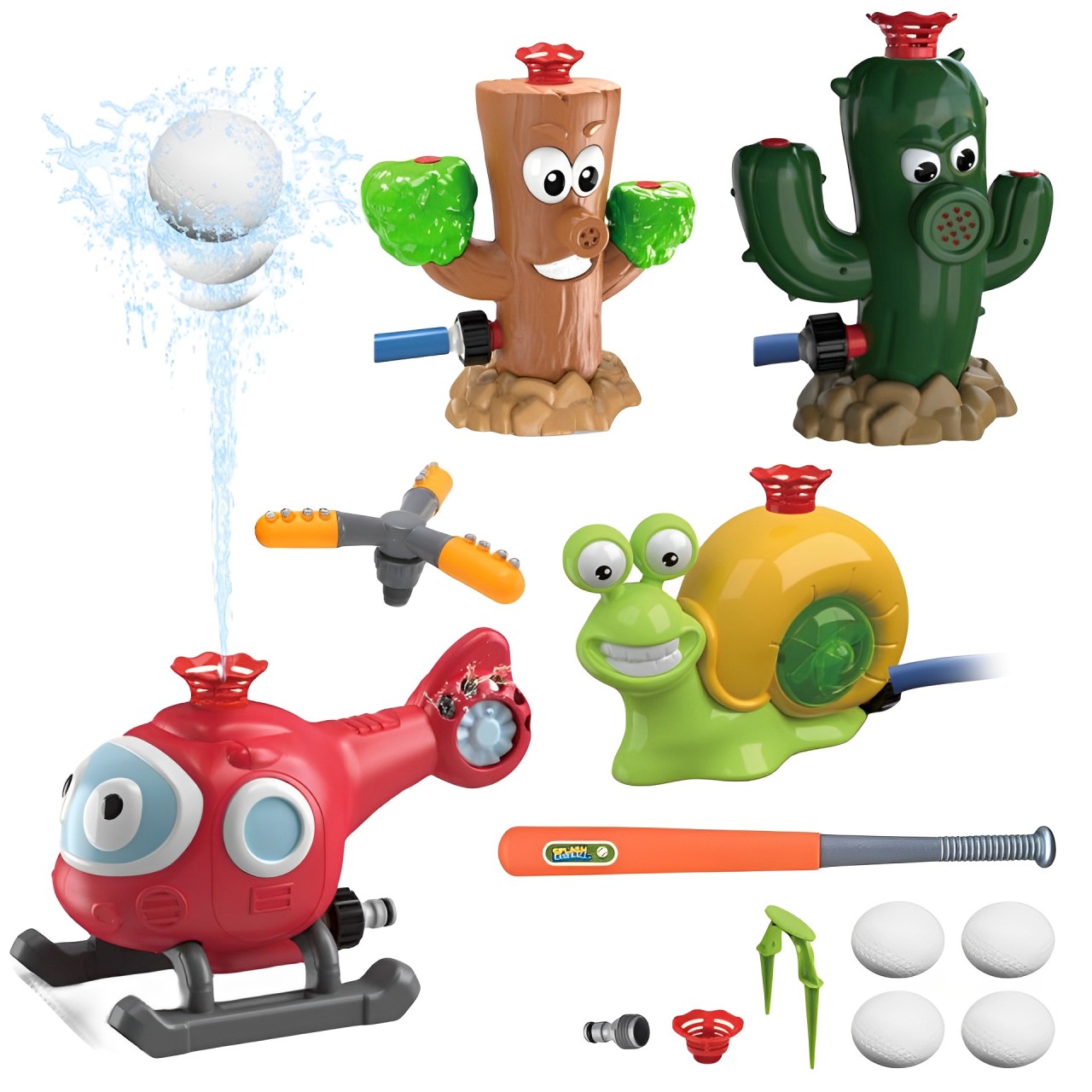 夏季噴水器配棒球套裝直升機蝸牛仙人掌消防栓灑水器戶外戲水玩具旋轉灑水草坪親子互動遊戲