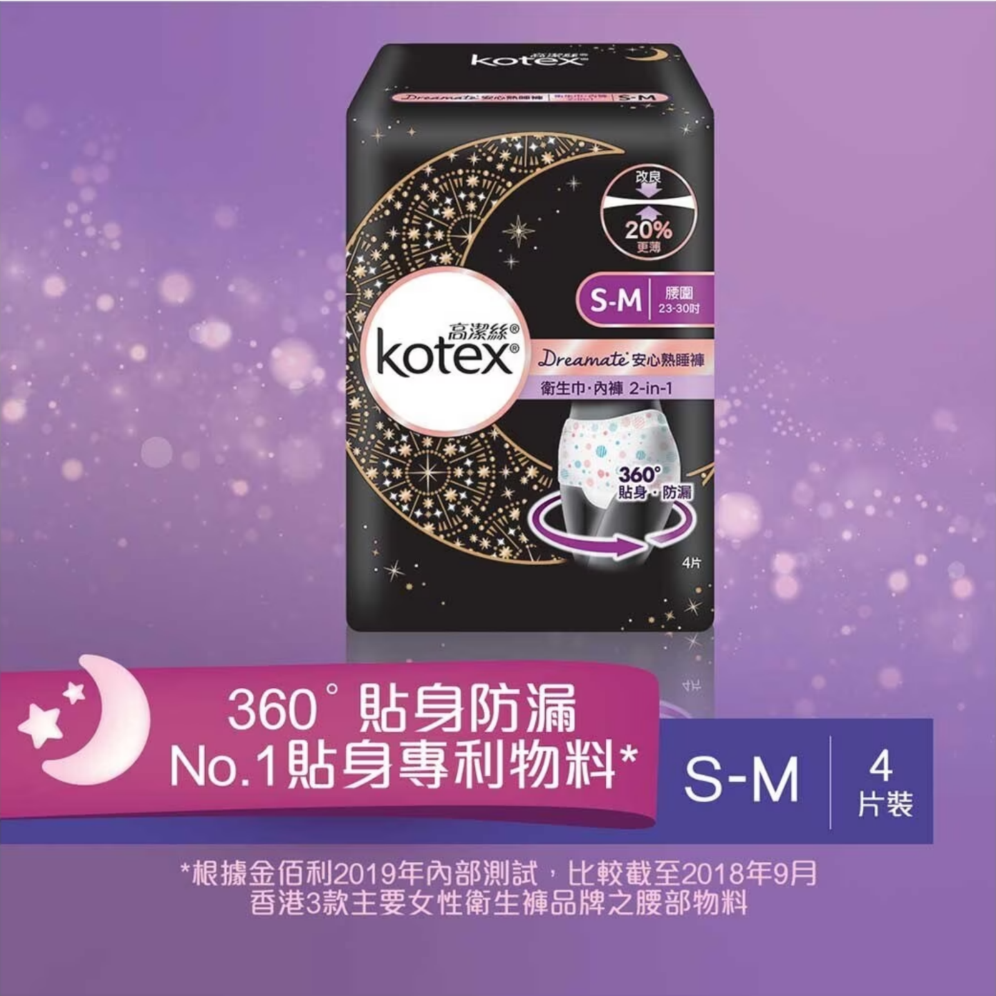 【澳門發貨】（原箱16包）KOTEX 高潔絲 安心熟睡褲 S-M碼 4片