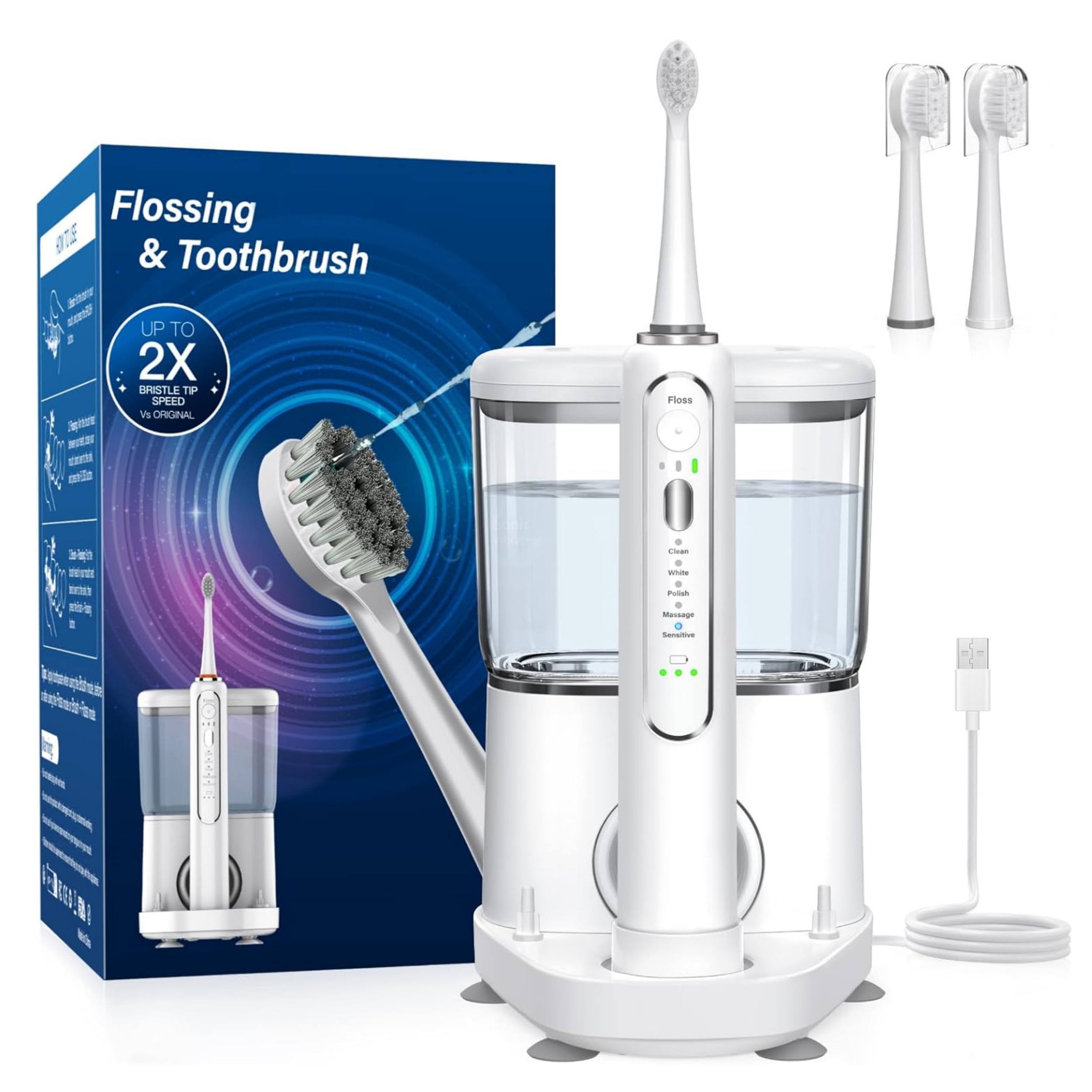 新版二合一沖刷器牙刷水牙線沖刷一體二合一電動牙刷可攜式大容量沖牙器